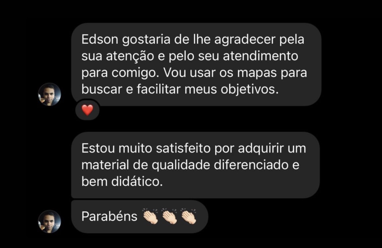 Mensagem agradecendo pelo atendimento e elogiando a qualidade e didática dos mapas