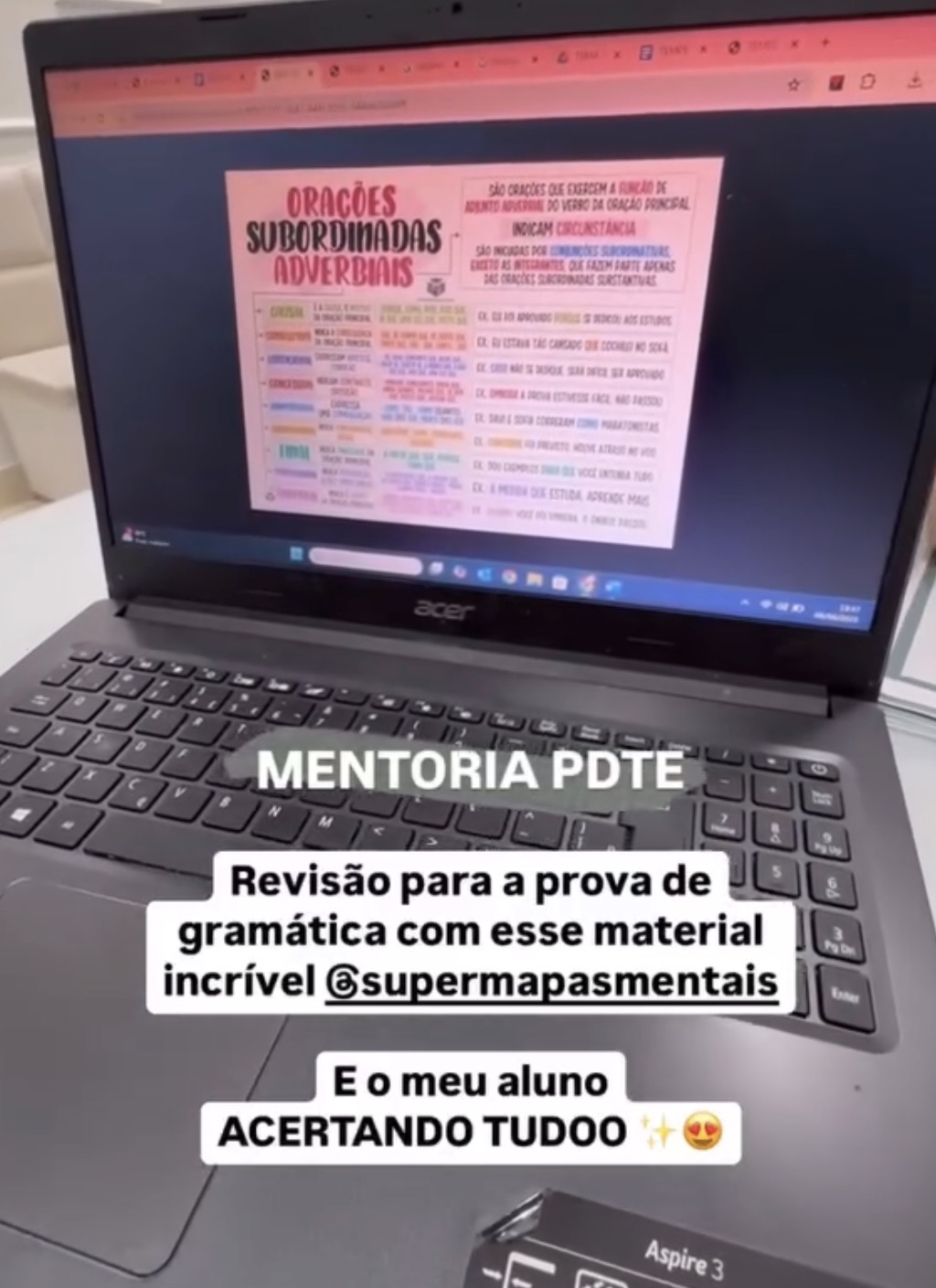 Supermapas sendo usados em revisão para prova de gramática