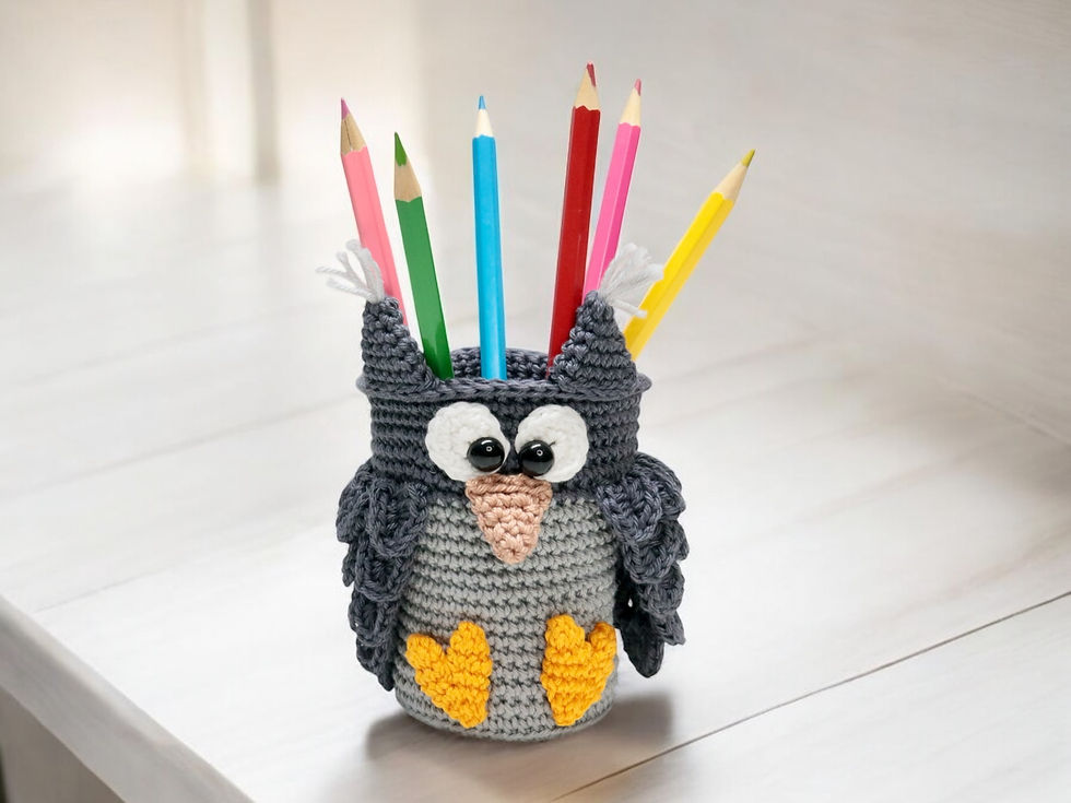 Miniaturbild: Eulen Stift/Nadelhalter - Häkelanleitung