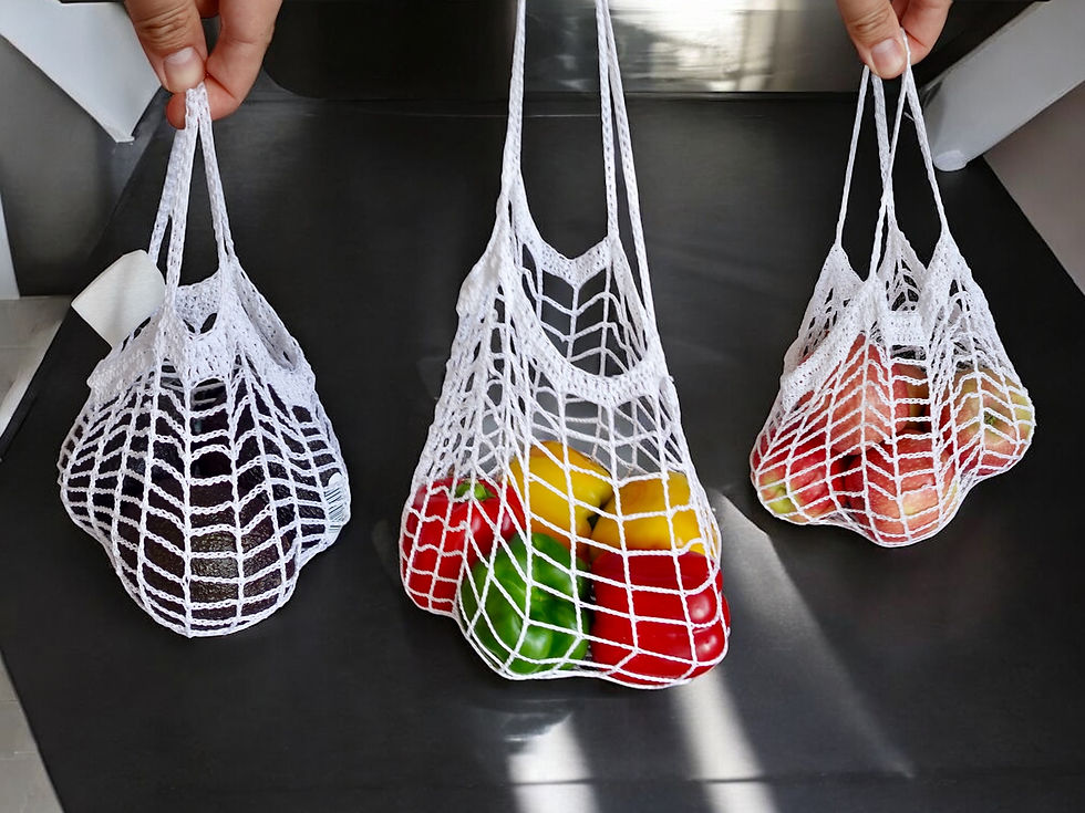 Miniaturbild: Obst- und Gemüsenetz mit cleveren Extra - Häkelanleitung
