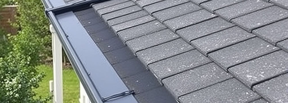 Dark gray shingle roof with gutter