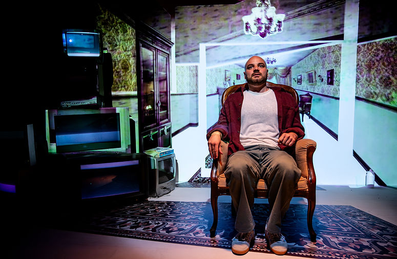 Tommy Sim_aan as Laith in _Insane Asylum Seekers_ at Bush Theatre. Photo credit Alex Powe