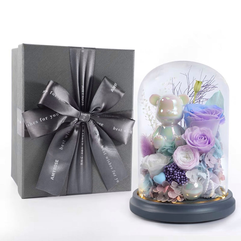 縮圖：暴力熊永生花玫瑰花LED燈玻璃罩禮盒