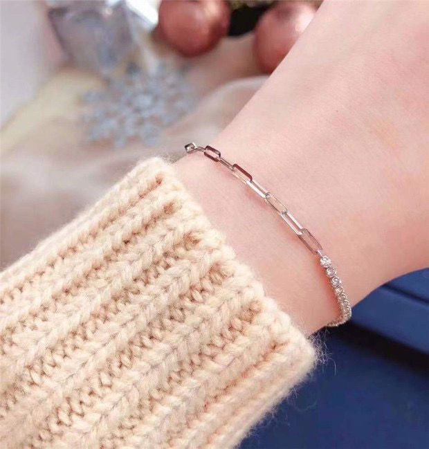 縮圖：半鑽半鏈18K白金50分鑽石手鍊DB07