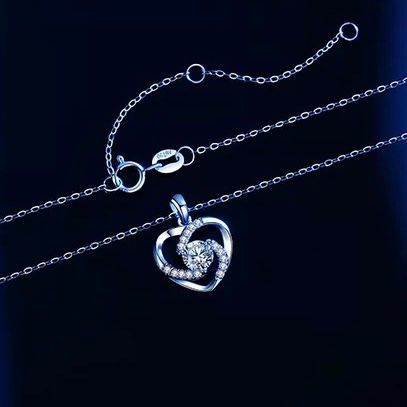 縮圖：1卡莫桑石純銀心形鑽石頸鏈MN06