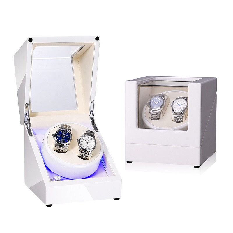 鋼琴烤漆靜音自動上鏈手錶盒LED燈2錶位搖錶器
