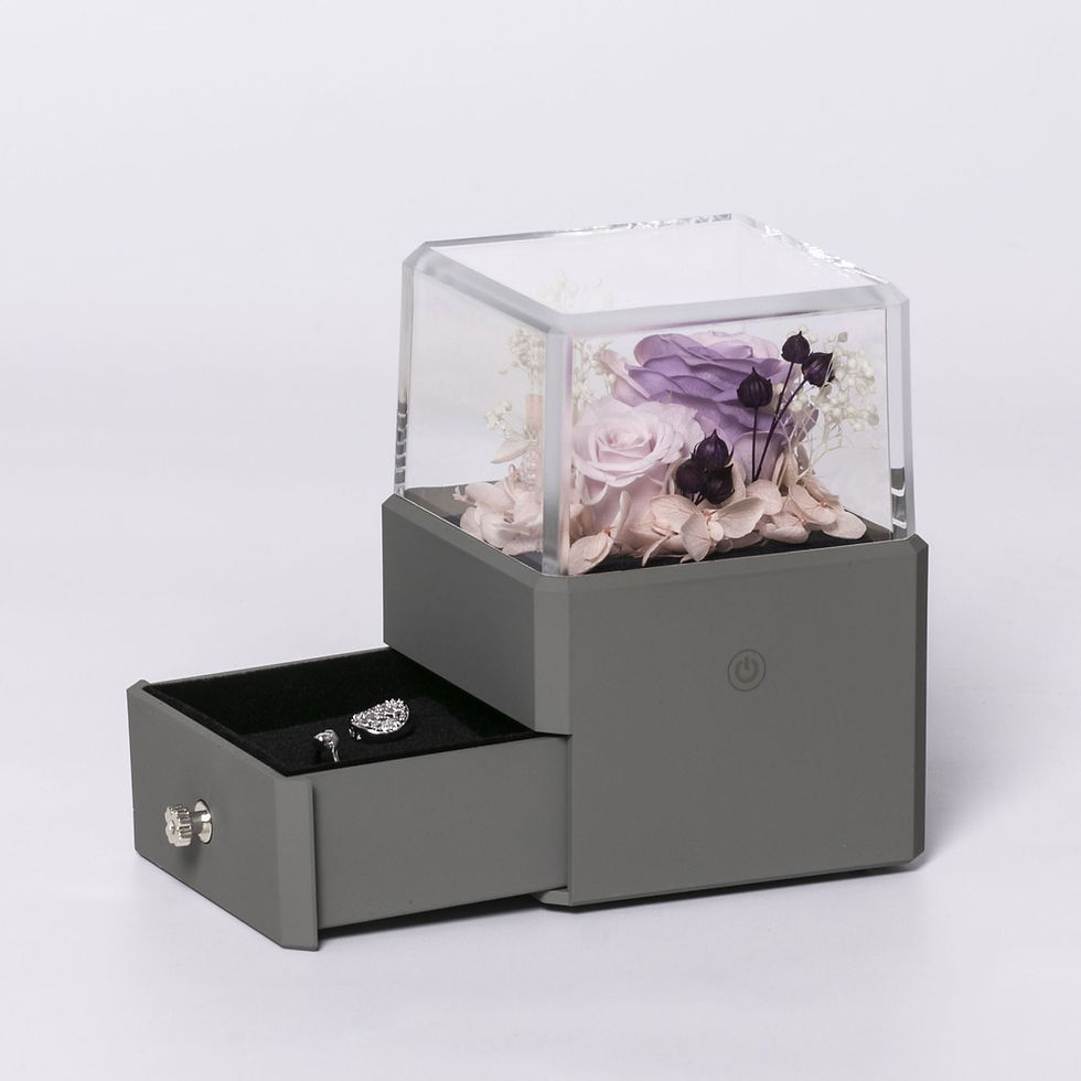 縮圖：玫瑰花永生花方形禮盒LED燈戒指盒