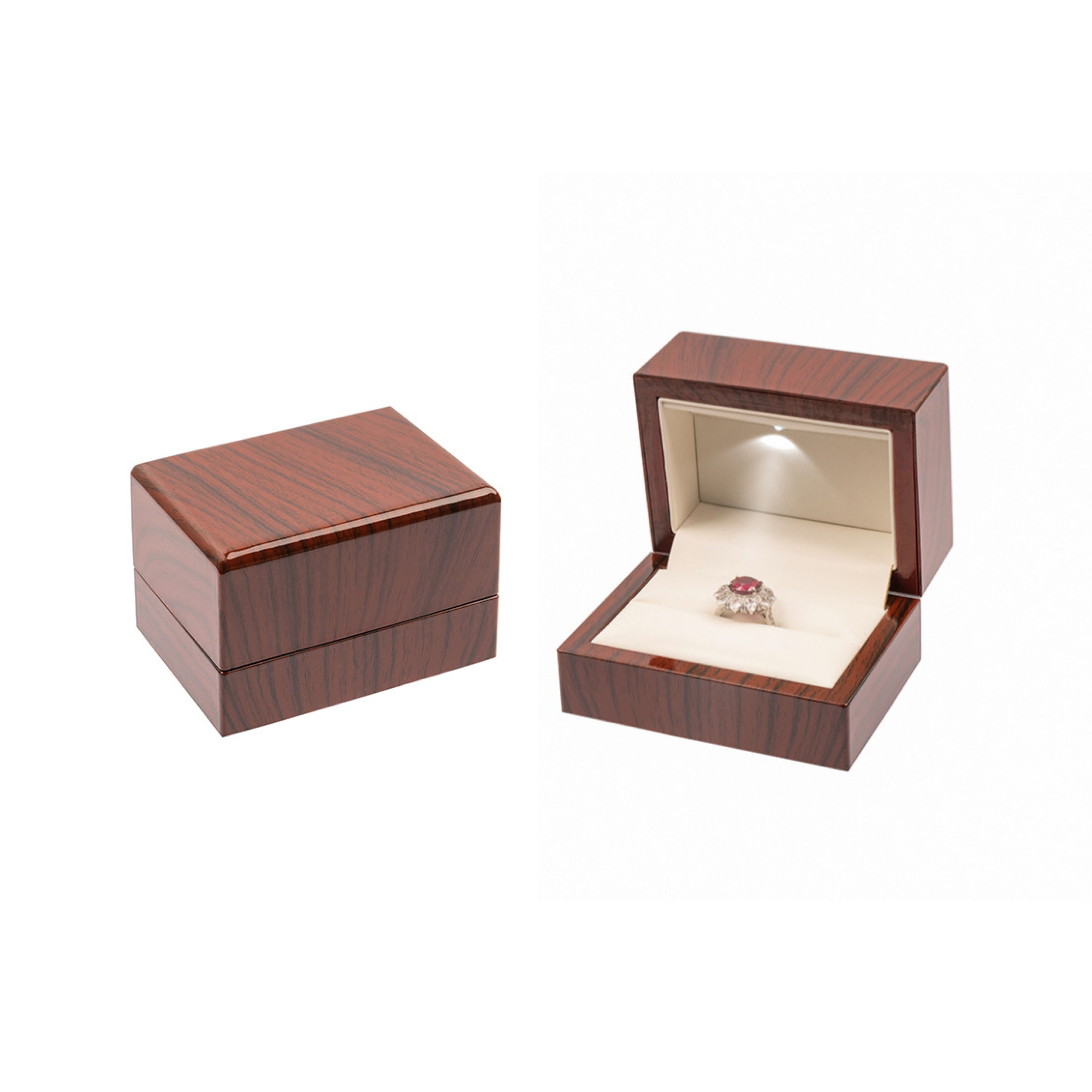 ［單戒］木紋方形LED燈求婚戒指盒