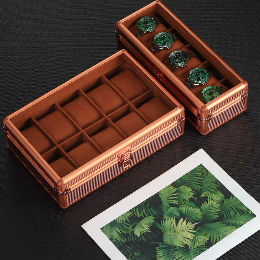 縮圖：玫瑰金鋁合金手錶盒5格