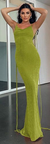 Lime Velvet Draped Maxi