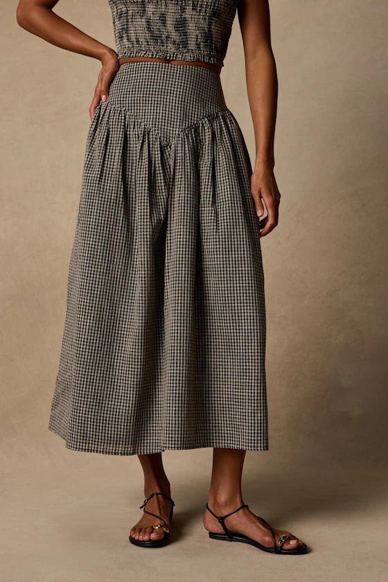 Feminine Gingham Maxi Skirt