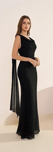 Black Draped Satin Maxi