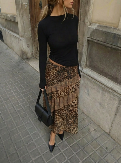 Layered Leopard Maxi Skirt