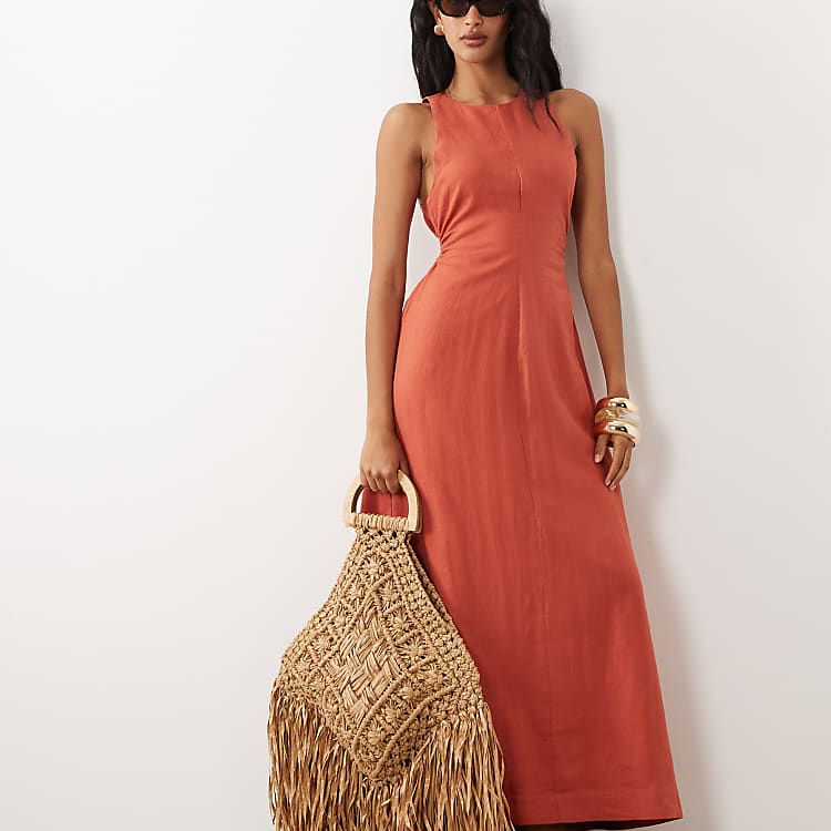 Terracotta Linen Maxi Dress