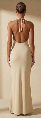 Champagne Halter Draped Maxi