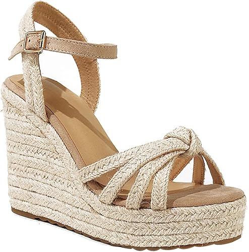Beige Woven Wedges