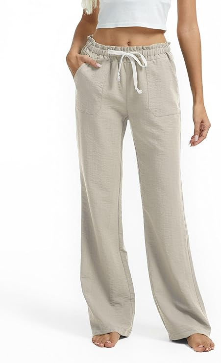 Casual beige linen pants for tall women
