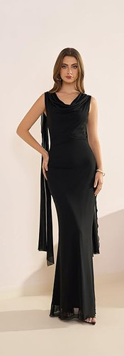 Black Draped Satin Maxi
