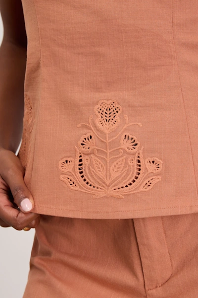 Lulus Terracotta Embroidered Blouse