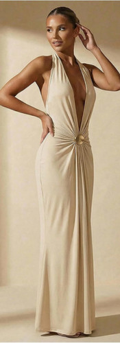 Champagne Halter Draped Maxi