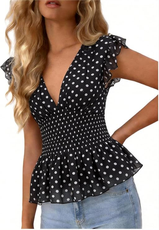 Amazon Polka Dot Peplum Blouse