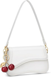 White Shoulder Bag with Cherry Detail
