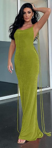 Lime Velvet Draped Maxi