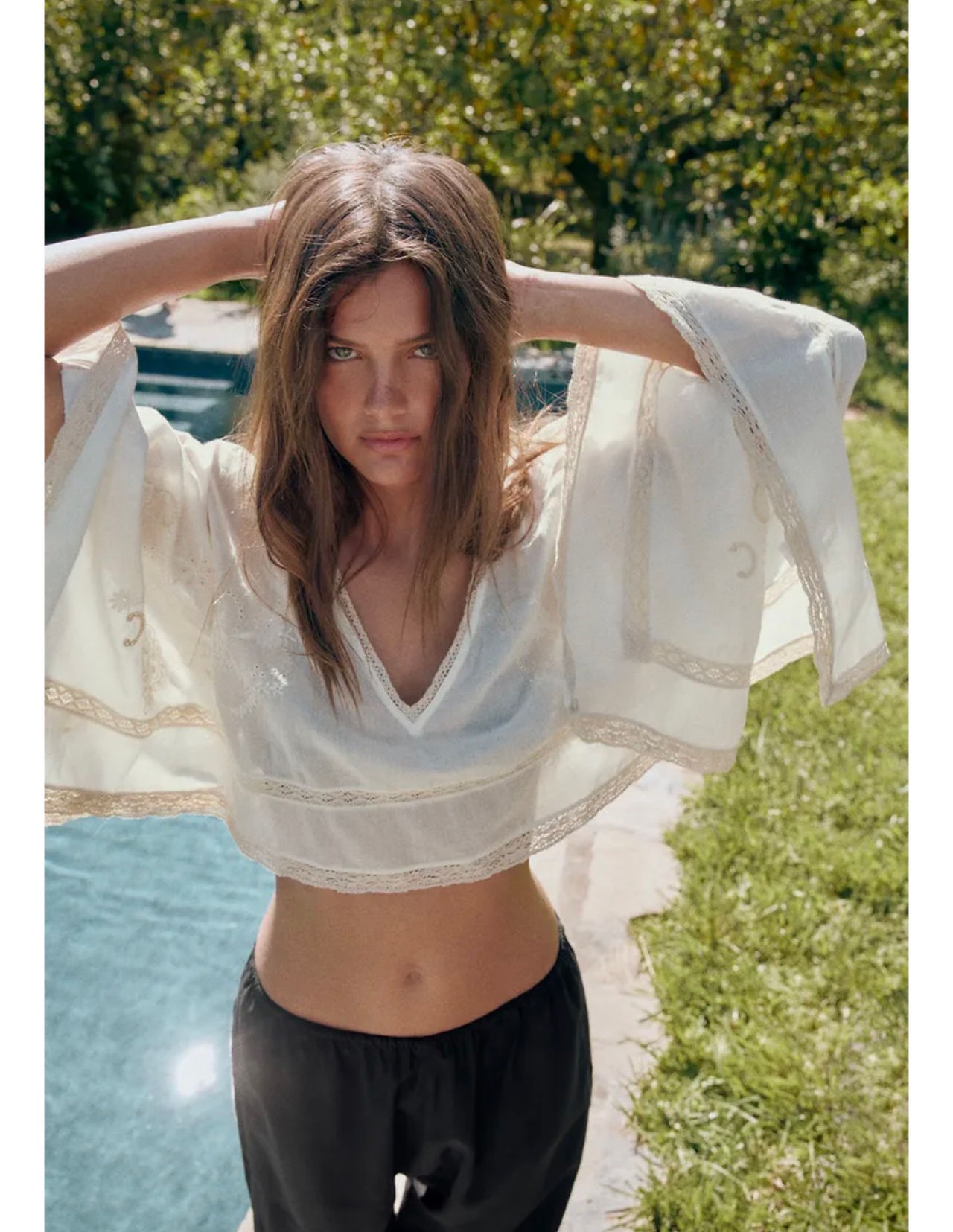 White Flowy Boho Poncho Blouse
