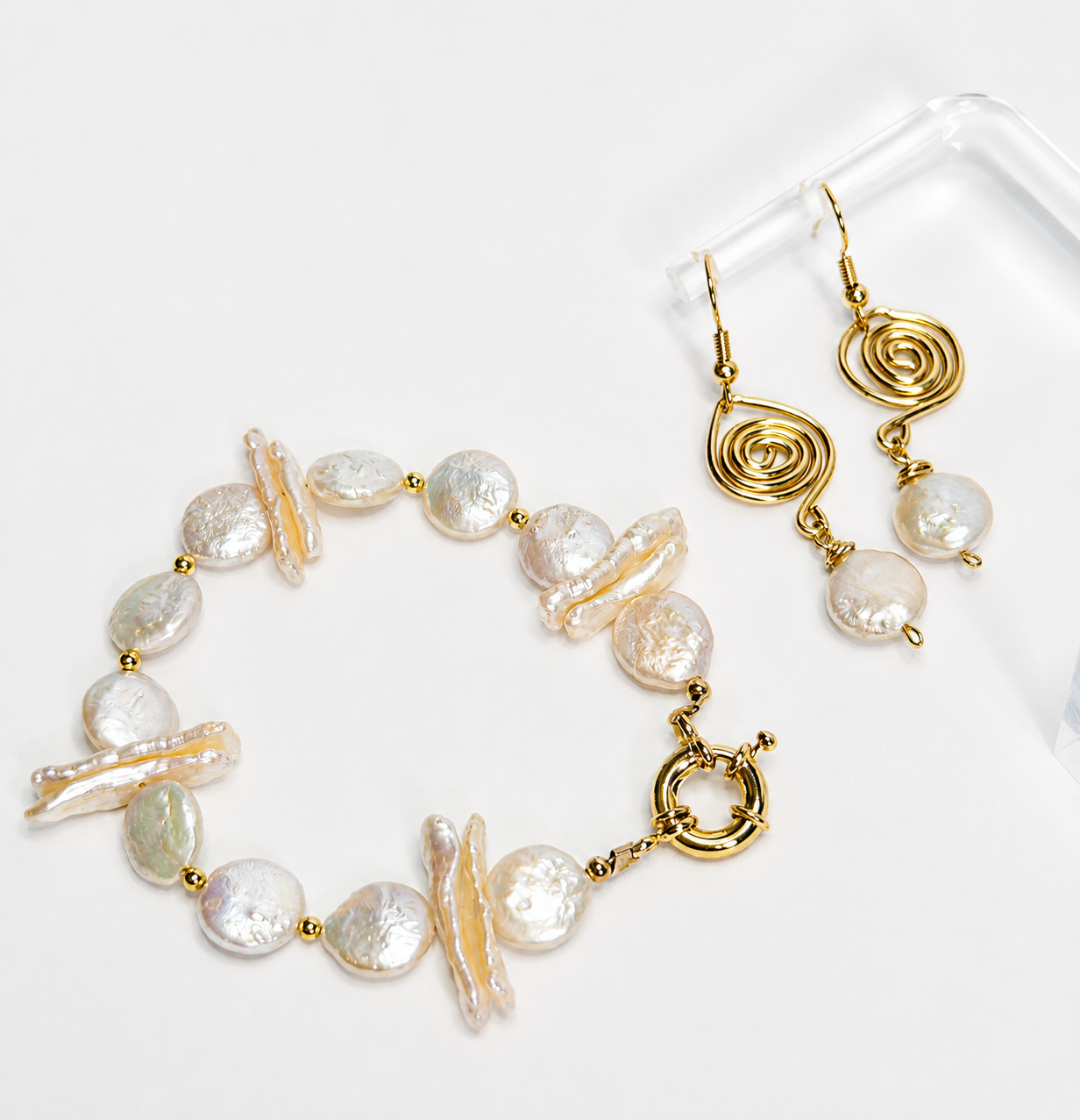 Baroque Pearl Bracelet and Spiral Earrings