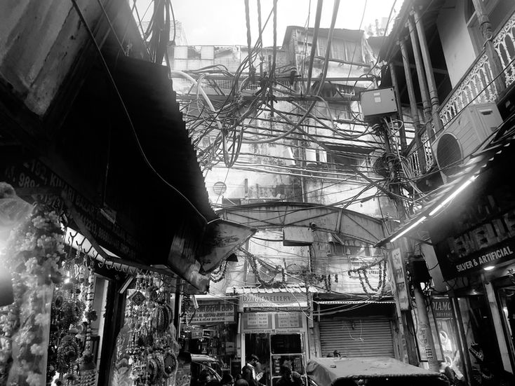street with electrical wires in Chandni Chowk, New Delhi