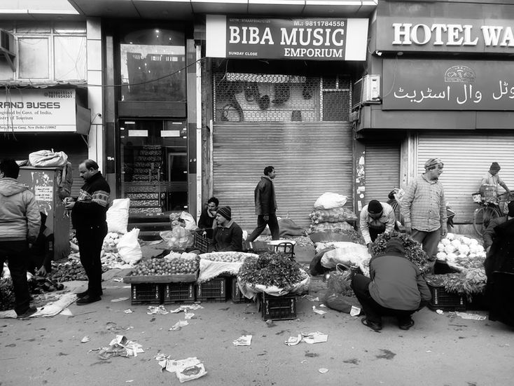 street with shops in New Delhi