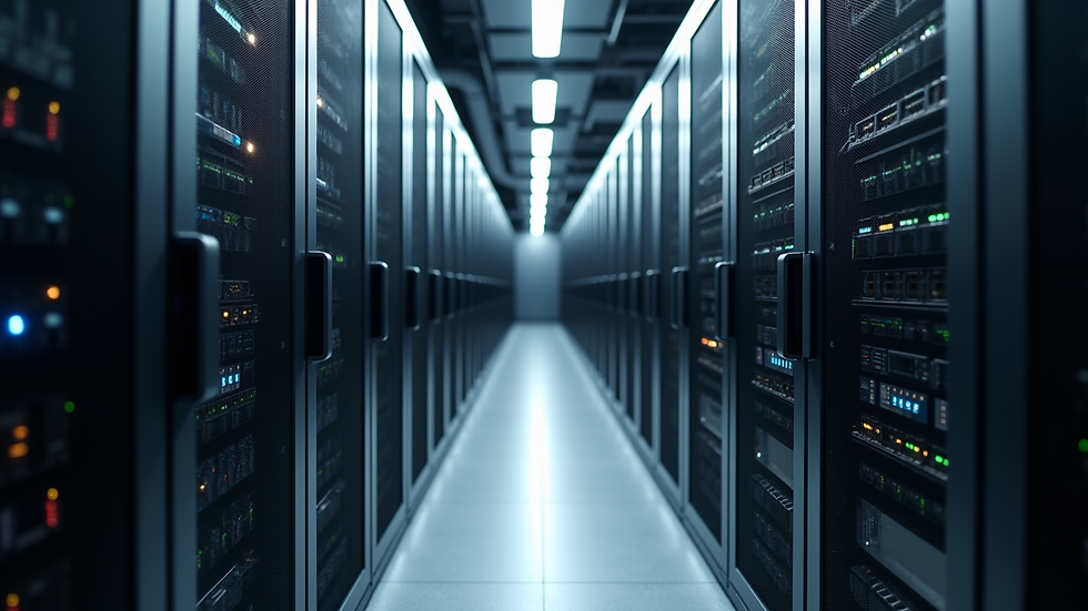 High angle view of server racks in a data centre