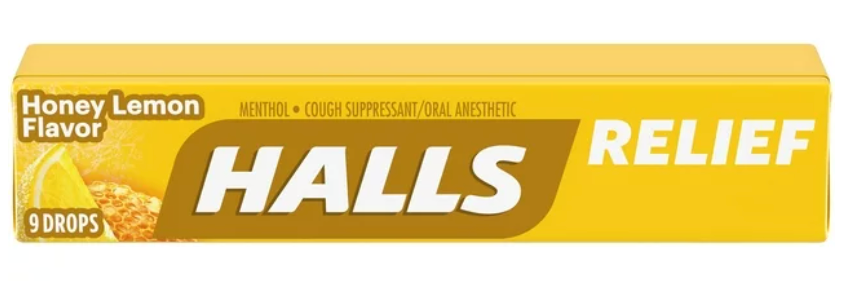 Halls Cough Drops Menthol Honey Lemon, 9 Lozenges