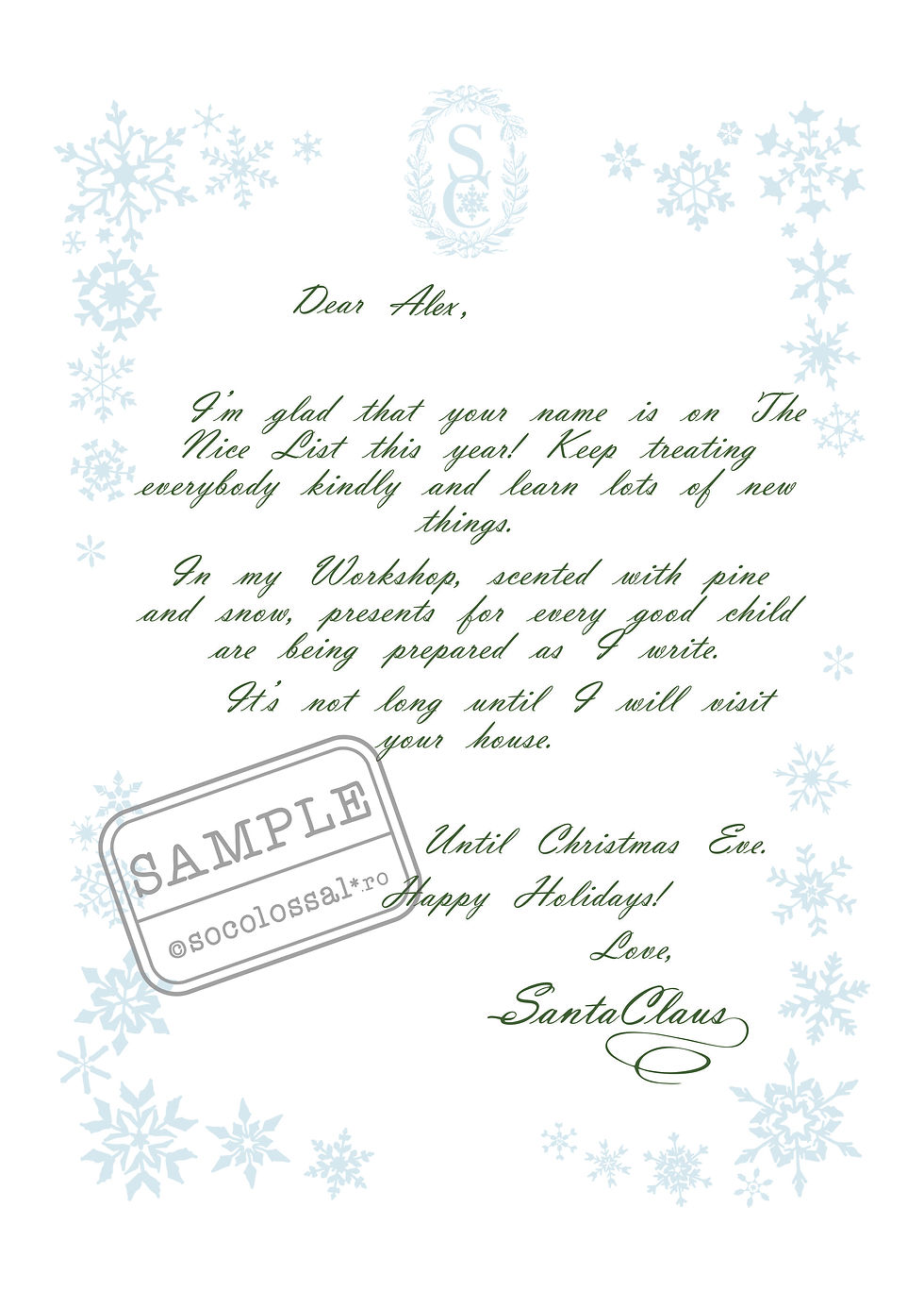 mostra text scrisoare de la mos craciun no.2 verde in limba engleza socolossal