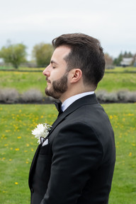 Groom emotional reaction during wedding ceremony at Queenston Mile Vineyard.
