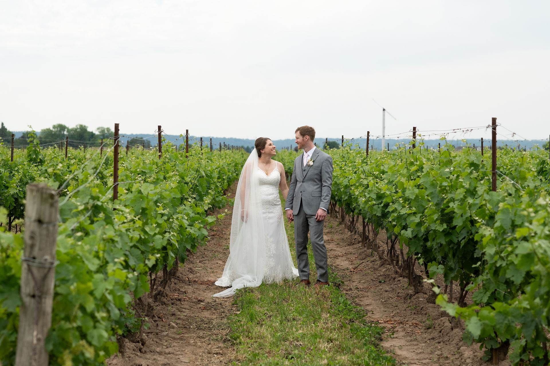 Romantic bride and groom portrait at Bella Terra winery wedding