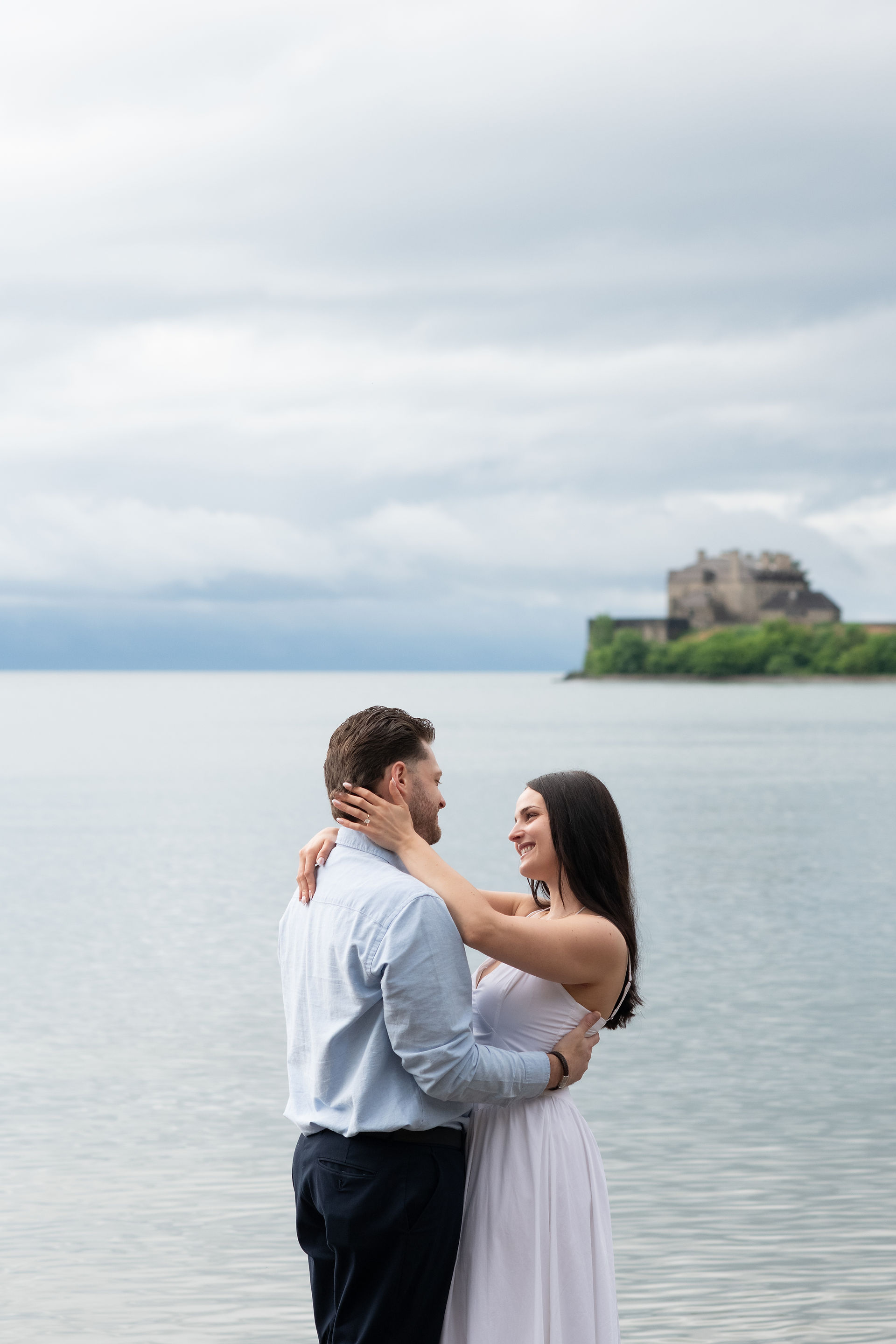 Beautiful couple celebrating their engagement after eight years together.