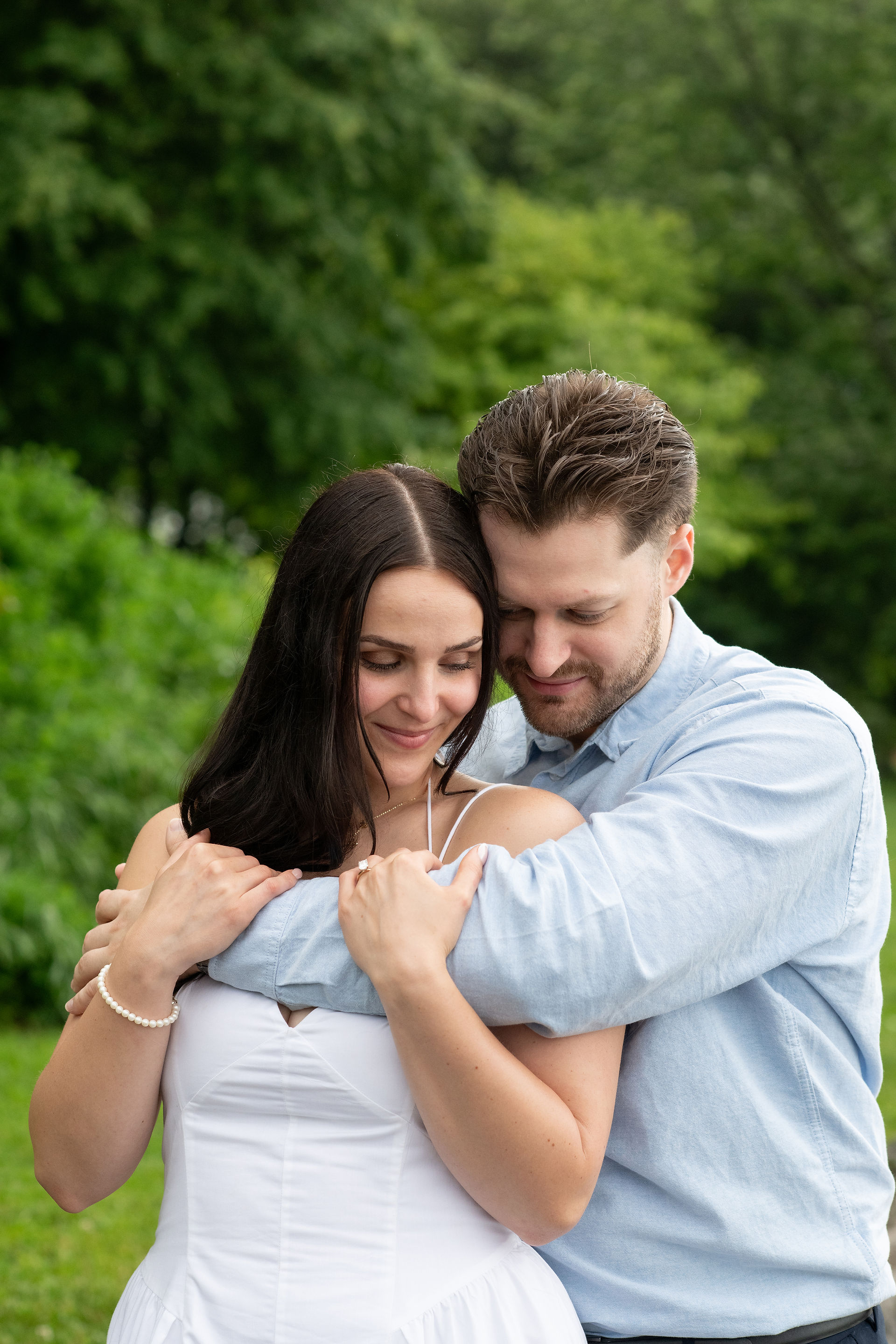 Beautiful couple celebrating their engagement after eight years together.