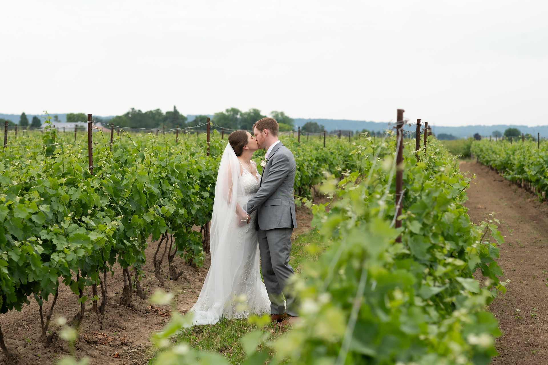 Romantic bride and groom portrait at Bella Terra winery wedding