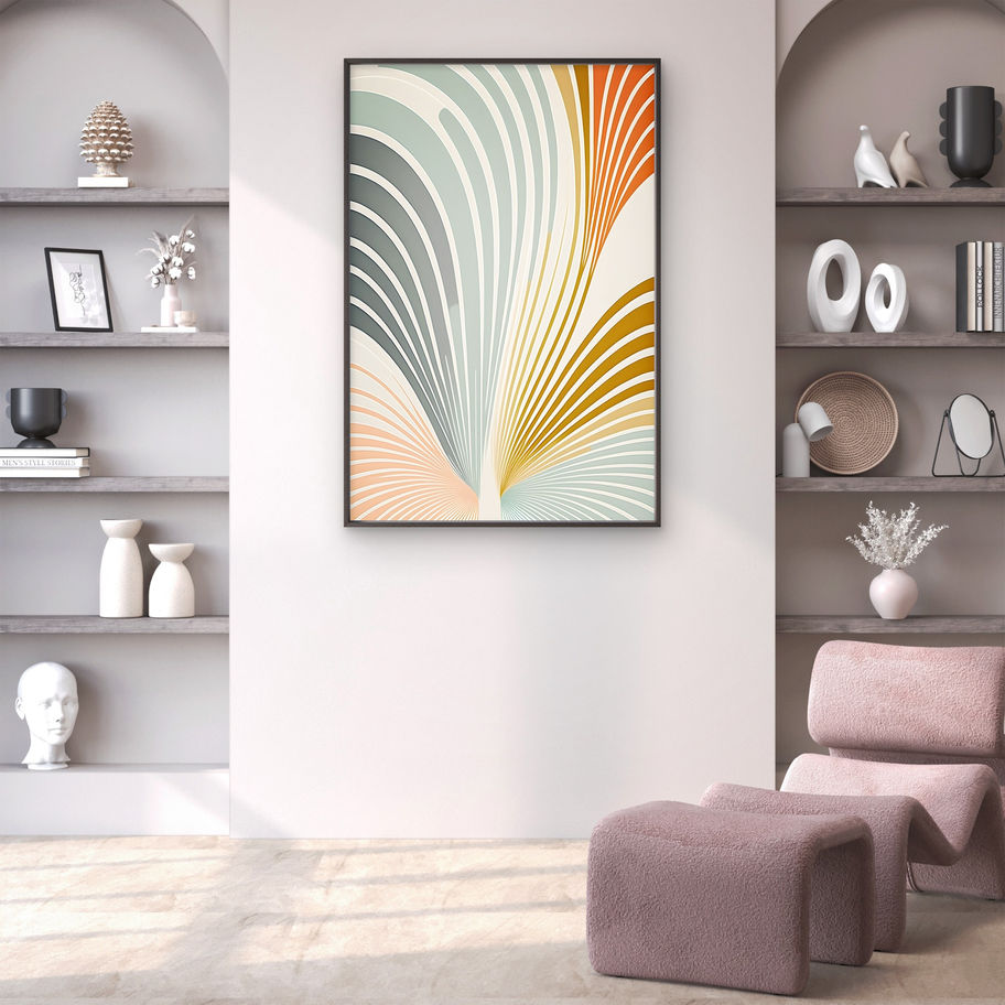 Quadro abstrato minimalista, quadro linhas orgânicas, quadro moderno para sala, arte abstrata elegante, quadro verde sálvia,