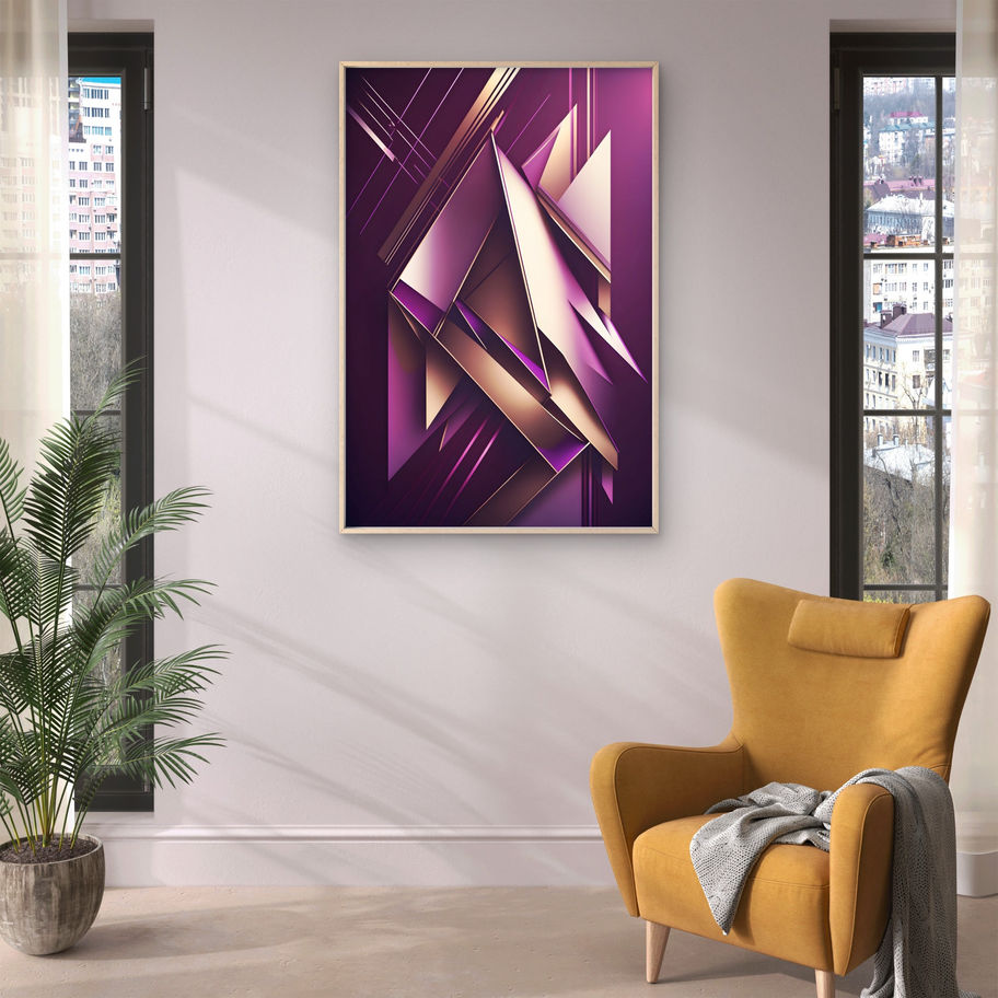 Quadro abstrato roxo, quadro geométrico moderno, quadro violeta e dourado, arte abstrata contemporânea, quadro decorativo sof