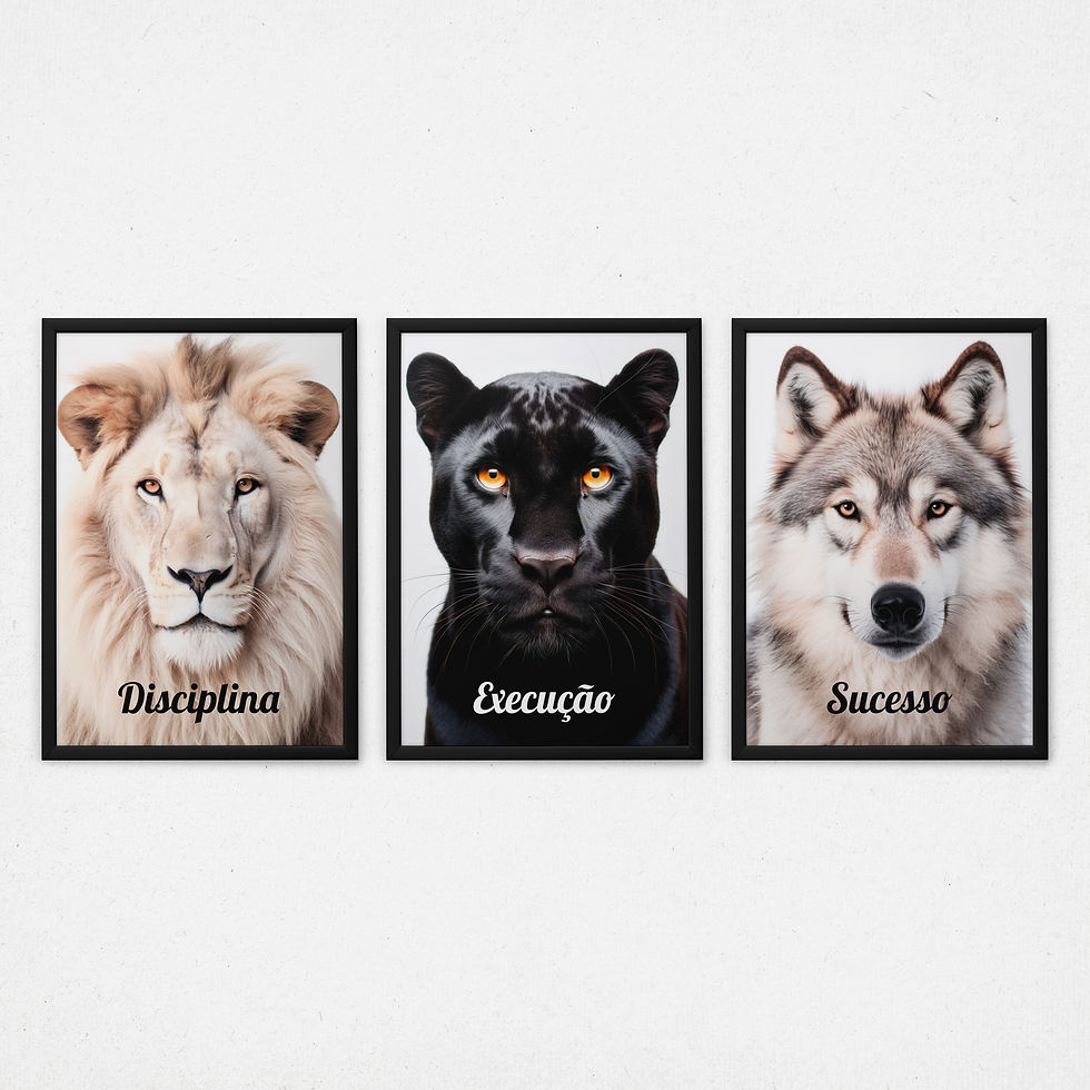 Kit quadros decorativos Vida Selvagem IX - composição completa em ambiente decorado