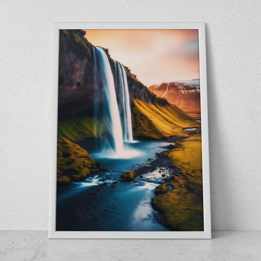 Quadro Cachoeira A27 - composição completa em ambiente decorado