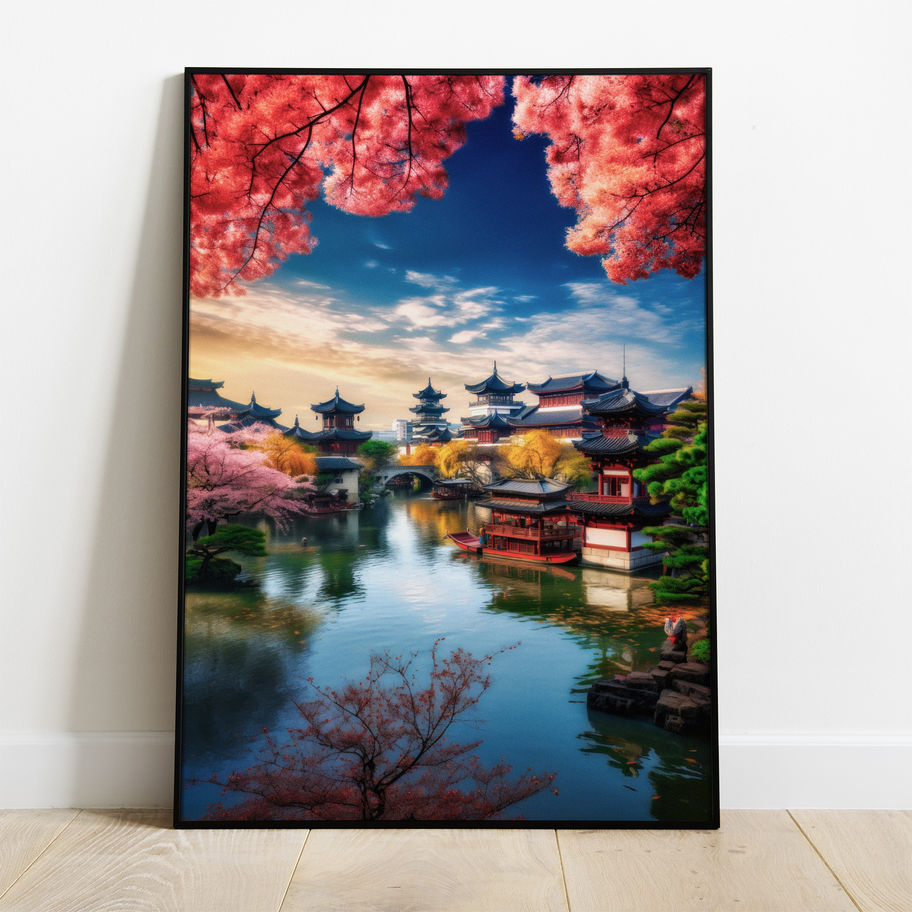 Quadro Metrópole A17 - composição completa em ambiente decorado