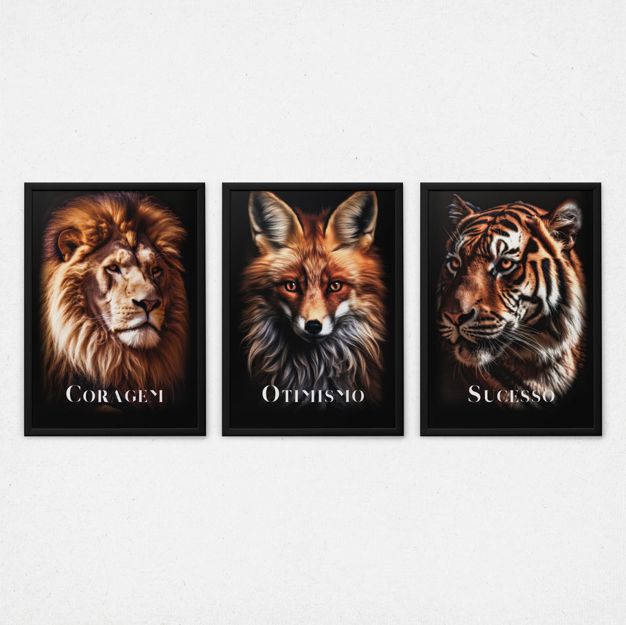 Kit quadros decorativos Vida Selvagem VIII - composição completa em ambiente decorado