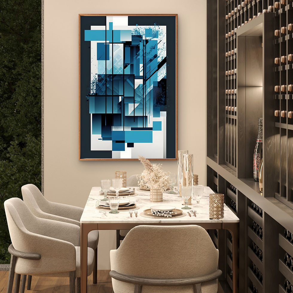 Quadro abstrato azul, quadro geométrico moderno, quadro para sala de jantar, arte abstrata contemporânea, quadro azul e preto
