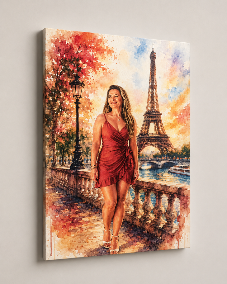 Quadro Efeito Romance Parisiense Aquarela Fine Art
