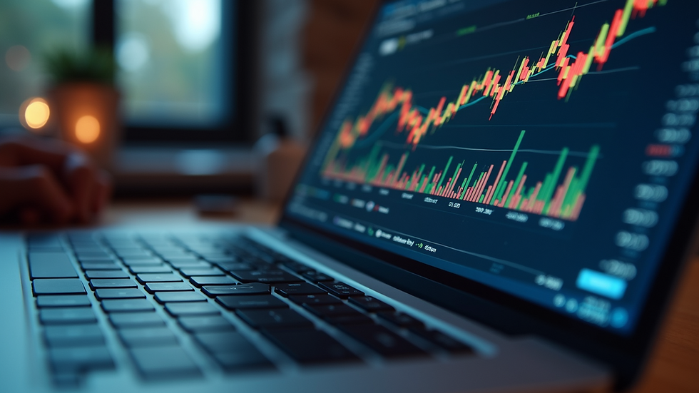 Eye-level view of financial graphs on a laptop screen