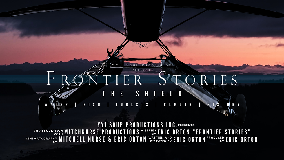 Frontier Stories The Shield poster with a floatplane at sunset.