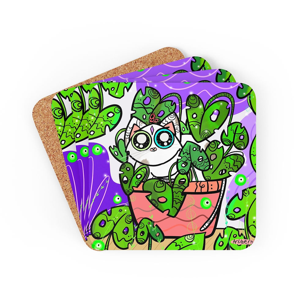 Monstera cat coasters